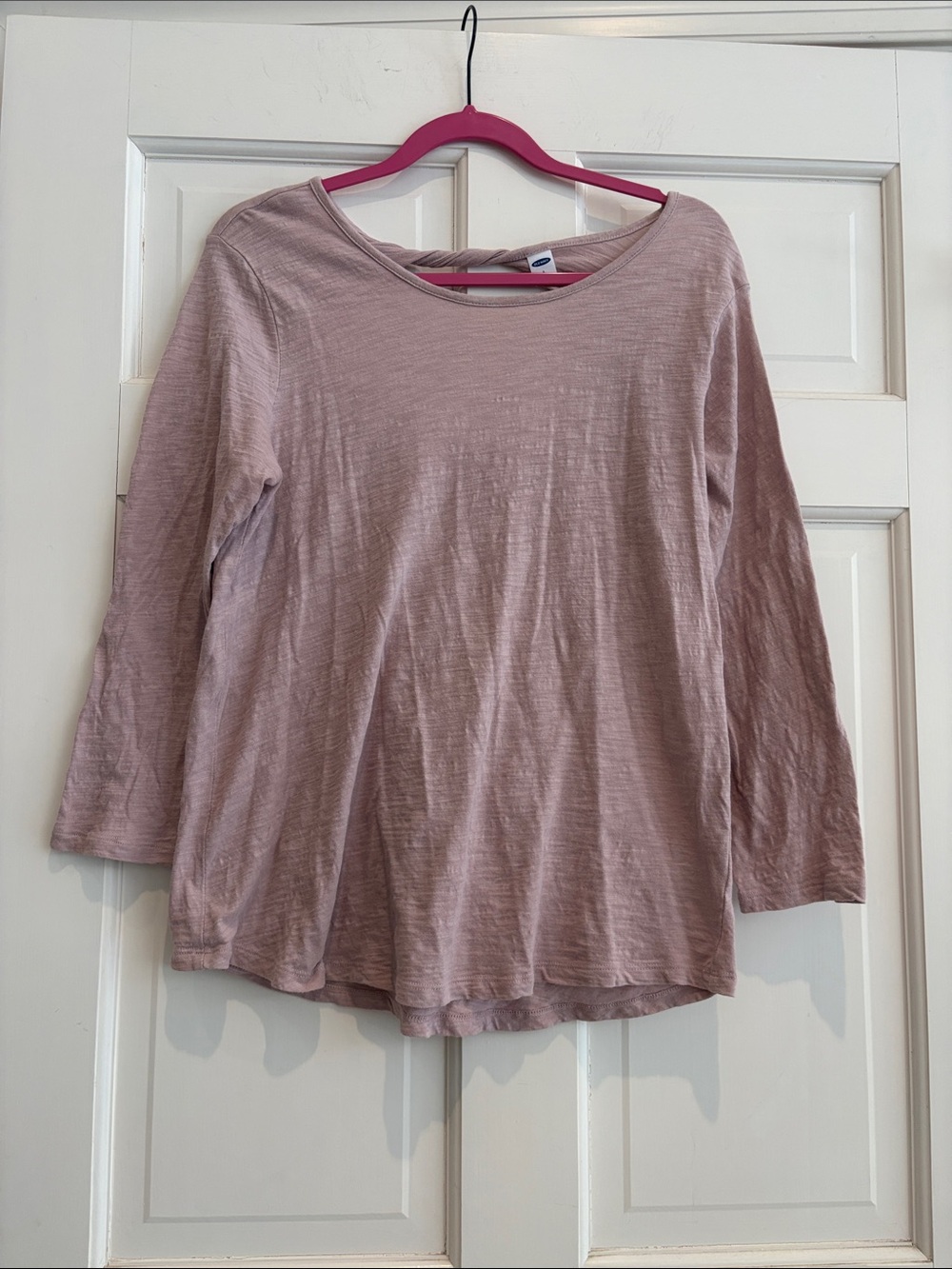 Old Navy Women's Long Sleeve Boatneck Top - Dusty Mauve, Twist and Back Opening